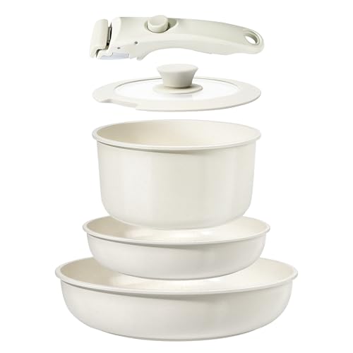 GiPP Set de Casseroles et Poêles en Céramique Antiadhésif - 5 Pièces avec Poignées Détachables, Sans Produits Toxiques, Compatible Induction, Four et Lave-vaisselle