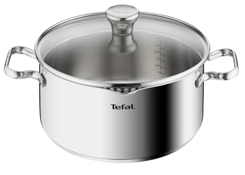 Tefal Faitout 24 cm, Induction, Acier inoxydable 18/10, Garantie 10 ans, Couvercle filtrant en verre, Base 3 couches, Duetto A7054663