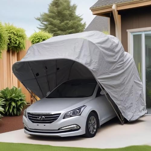 vhdurike Abri d'auto Robuste, Garage Portable avec Cadre en Acier, abri d'auto Pliable Semi-Automatique, auvent Toutes Saisons pour camionnette, Bateau, Voiture,18 * 8.2 * 7.6ft