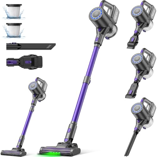 Suirviz U8 Aspirateur Balai sans Fil, 40Kpa et 35 Min, 4 en 1 Aspirateur sans Fil sans Sac, Aspirateur Balai pour Les Poils d’Animaux, Tapis, Sols, Lumière LED Verte