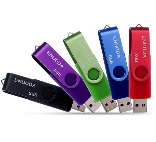 ENUODA Lot de 5 Clé USB 8 Go Stockage Mémoire Flash Rotation Disque Cle USB 2.0 pour Le Stockage de Musique et des Dossiers (Couleur Mixte: Rouge Vert Noir Bleu et Violet)