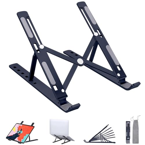 ULTRICS Support Ordinateur Portable, Support PC Portable à 6 Niveaux Réglables, ABS + Silicone Pliable pour Ordinateur Portable Compatible avec MacBook, HP, Dell, Autres Laptops Tablettes 10” - 15.6”