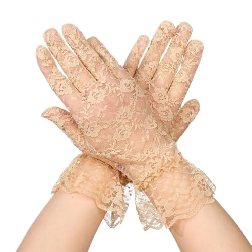 CULEO Gants et moufles femme, 1 paire de gants en dentelle pour femme gants courts en dentelle gants formels gants élégants pour femme pour l'été gants de mariée en maille (beige)