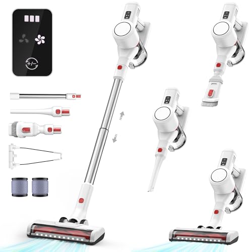 Syntecno Aspirateur Balai sans Fil Puissant - 3 en 1 Balais Électriques Poil Animaux Cordless Stick Vacuum Cleaner Rechargeable Batterie Silencieux Léger pour Sols Tapis Poils d'animaux Domestique