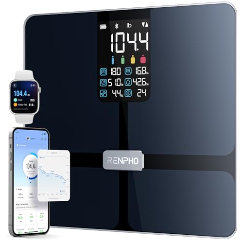 RENPHO Balance Pese Personne avec Grand écran, Balance Impédancemètre ultra précis, Pese Personnes intelligente avec application, Balance Connectée ITO, noir, Elis 2X