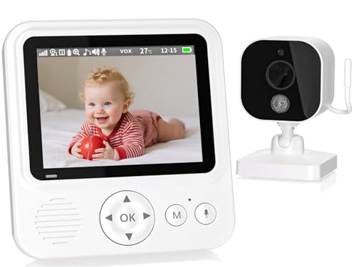 OBVHNUA Babyphone Camera 2,8" Camera Bebe 720P HD 2000mAh Bébé Moniteur Écran IPS Vidéo Surveillance 2,4 GHz USB-C Zoom 2X-4X Vision Nocturne VOX Communication Bidirectionnelle Capteur de Température