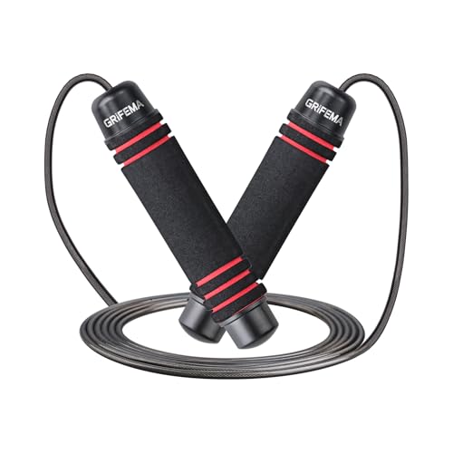 GRIFEMA GA5004, Corde à Sauter, Poignée en Mousse Antidérapante, Outil de Fitness et de Musculation pour Adultes et Enfants pour Faire de l'Exercice à la Maison, Noir