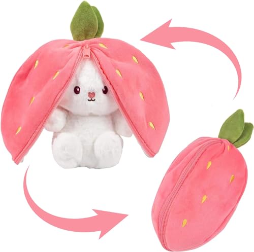 Yizemay Peluche Lapin de Pâques, 18cm Douceur Carottes Fraises Poupée Lapins, Jouets Lapin Muppe, Paques Enfant Lapin de Paques pour Enfants Garçons Filles