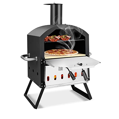 FANTASK Four à pizza 2 couches avec grille de cuisson, four à pizza extérieur, pierre à pizza et pieds pliables, pelle à pizza, couvercle étanche