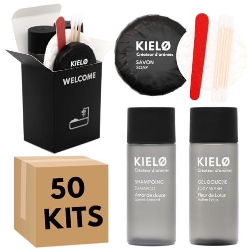 Kit d'accueil pour Salle de Bain Noir (Lot de 50) | Idéal pour Locations Saisonnières et Airbnb | Packaging Élégant et Compact - Parfum agréable | Complet et Prêt à l'emploi