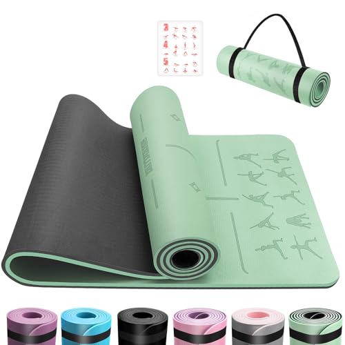 OUTDOUSE Tapis de Yoga,Tapis de Sport, Antidérapant,pour la Gymnastique,Pilates,Yoga,Maison,Voyage,Tapis de Gymnastique avec sangles de rangement,183x61x0.6cm