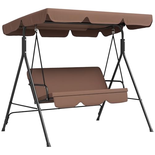 Outsunny Balancelle de Jardin 3 Places Toit Inclinaison réglable Coussins Assise et Dossier 1,72L x 1,1l x 1,53H m Acier Noir Polyester Marron