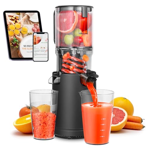 AOBOSI Extracteur de Jus126MM Grande Goulotte d'Alimentation Pour Fruits et Légumes Entiers, Extracteurs de Jus avec Moteur à vis Sans Fin amélioré,Coupe Automatique et Triple Technologie de Filtrage.