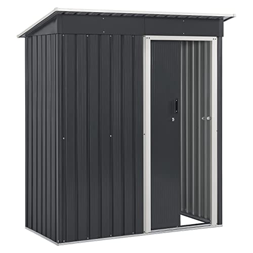 Juskys Abri à Outils en métal de 1,4 m² avec Toit incliné, Porte coulissante et Cadre de Fondation - 161 x 86 x 181 cm Abri de Jardin Abri à Outils (Gris)(S)