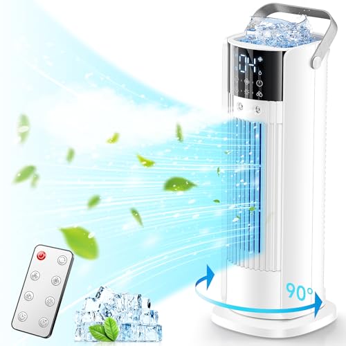 Climatiseur Mobile 5 en 1- Climatisation Portable Silencieux,Rafraichisseur d'air,Faible Conso,4 Vitesses 2 Modes de Pulvérisation,700ml,Télécommande pour Chambre,Bureau,Cuisine