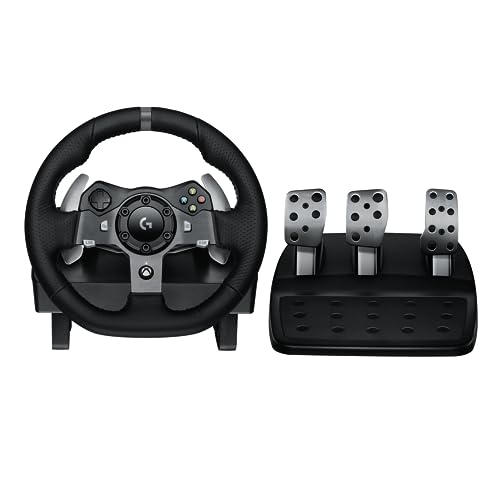 Logitech G G920 Driving Force Volant de Course avec Pédales, Retour de Force, Palettes Volant Acier Inoxydable, en Cuir, Rotation 900°, Prise EU, Xbox Series X-S, Xbox One, PC - Noir