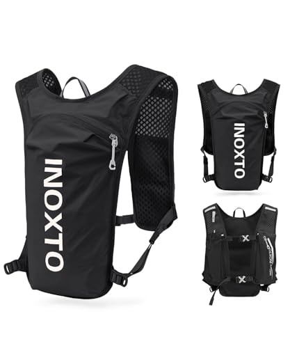 INOXTO Sac d'hydratation léger 5L,adapté à la randonnée en Plein air,Marathon, compétition Cycliste, Gilet d'hydratation d'alpinisme,Hommes et Femmes (Noir et Blanc, Normes)