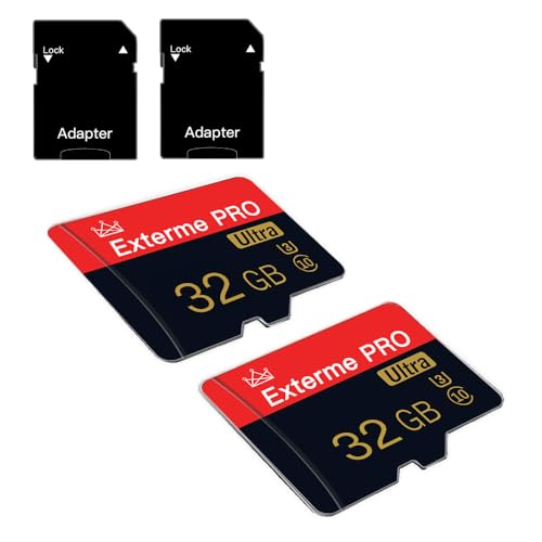Lot de 2 cartes mémoire micro SD 32 Go classe 10 avec adaptateur SD haute vitesse pour tablette, appareil photo, drone