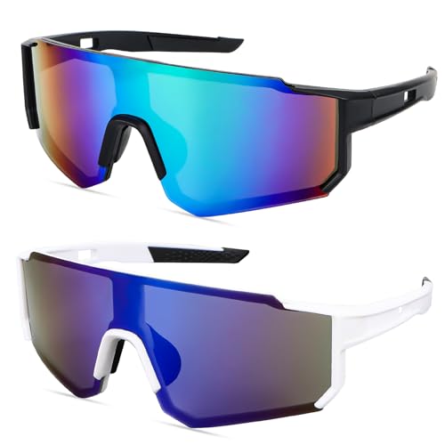 MplehDa Lunettes de Vélo, 2 Pièces Lunette de Soleil Sport Polarisée, Lunettes de Soleil, Lunette de Cyclisme Polarisées pour Hommes Femmes, Protection UV400 pour Course à Pied Cyclisme Pêche