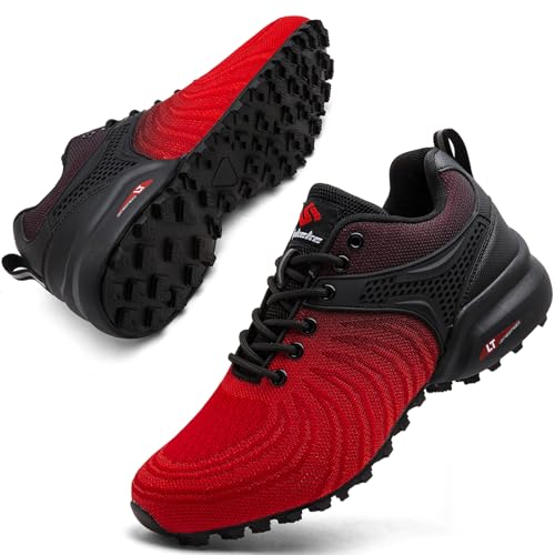 Mufanton Chaussures Trail Homme Chaussures Running Homme Chaussure de Randonnée Baskets Trekking Outdoor Antidérapante Respirantes Légères Chaussures de Marche,Noir Rouge,EU42