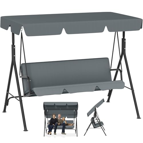 Froadp Balancelle d'extérieur avec toit, 3 places, charge maximale : 200 kg, résistante aux intempéries, banc à bascule pour adultes, dans le jardin, le balcon, la terrasse, 176 x 110 x 152 cm