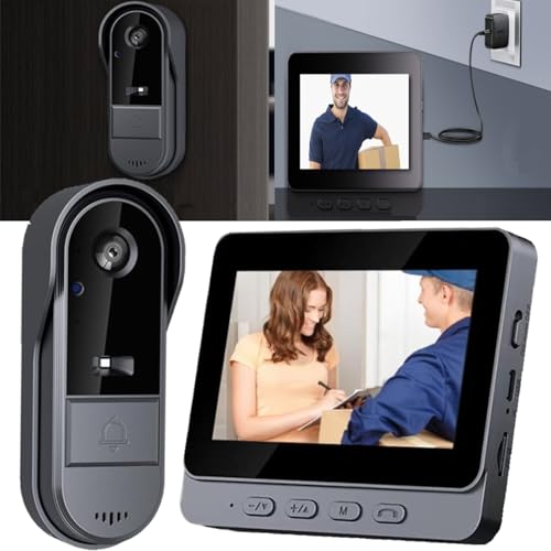 Sonnette sans Fil avec Camera Visiophone Bluetooth avec écran IPS de 4.3 Sonnette sans Fil Exterieur Etanche 170° Vision Nocturne interphone Portier Video Audio Bidirectionnel,Pas WiFi,Pas APP