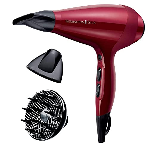 Remington Sèche-cheveux Professionnel [Douceur & Brillance] Silk (Ionique, Revêtement Céramique enrichi à la protéine de Soie, Puissant 2400W, Turbo 14km/h, Moteur AC performant, Accessoires) AC9096