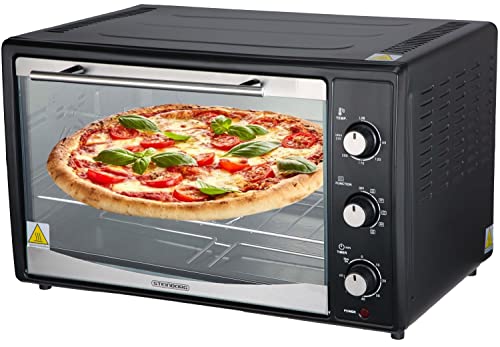 Mini four 45 litres avec chaleur tournante | Tournebroche électrique | 1800 W | Four à chaleur tournante | Four à pizza | Éclairage intérieur | Avec plaque de cuisson et grille de cuisson | Mini four
