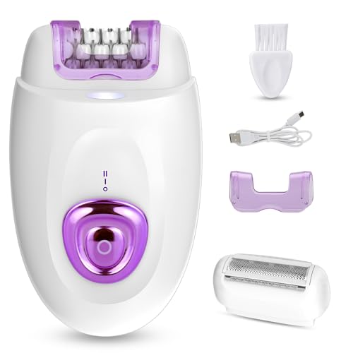Rescien Épilateur électrique pour femme avec embout de rasage et tondeuse 2 en 1, rasoir électrique et épilateur pour visage, jambes, bras, bikini