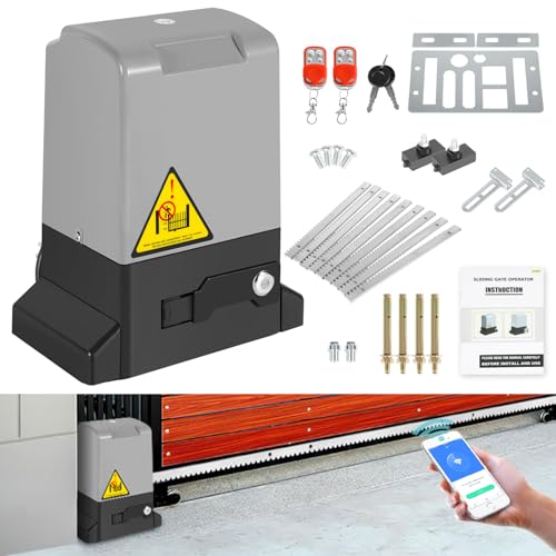 Izrielar 370W Moteur de portail battant Automatique 12M Motorisation pour portail coulissant Électrique, contrôle Bluetooth ouvre-porte de garage jusqu'à 800 kg, avec 2 télécommandes