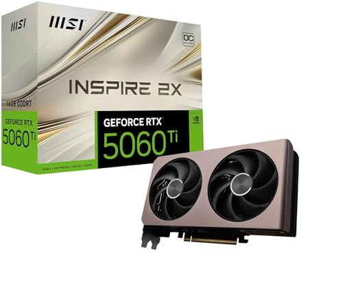 MSI NVIDIA GeForce RTX 5060 Ti 16G Inspire 2X OC Carte Graphique 16 Go GDDR7 (28 Gb/s/128 Bits), Refroidissement à Triple Ventilateur (3 x Ventilateurs STORMFORCE) - HDMI 2.1b, DisplayPort 2.1b,