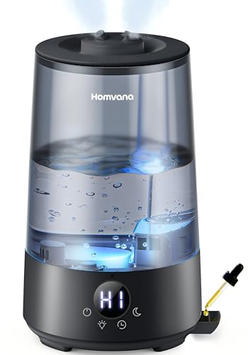 Homvana Humidificateur d'Air bébé, 3.6 L Cool Mist Top-Fill, 16dB Silencieux, 34H Durable Humidificateu Chambre, Plante, BPA Free Avec Plusieur Modes d'humidité, 7 Color Light, Diffuseur (Black)