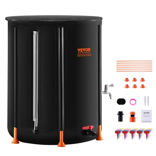 VEVOR Récupérateur d'Eau de Pluie Pliable, 201 L, Réservoir d'Eau de Pluie Portable Bac de Système de Collecteur Baril en PVC avec Robinets, Kit Trop-plein pour Récupérer Eau Arroser Jardin, Noir