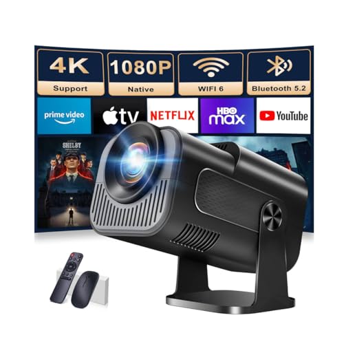 【App intégrée】 Vidéoprojecteur 1080P FHD, Mini Projecteur Video avec WiFi 6 Bluetooth 5.2, Portable Projecteur 4k Dual Contrôle avec Supporté 180° Rotation Android TV/USB/PC,avec HDMI et Souris,Noir