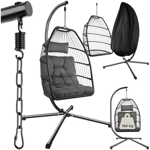 tectake® Fauteuil Oeuf Suspendu Chaise hamac Balancoire Cocooning Confortable Pliable Résistant, Fauteuil Relax avec Structure en Acier & Coussin Fauteuil Épais