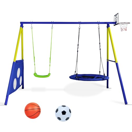 CCLIFE Portique Balancoire Enfant Exterieur Max.200kg Multifonctionnelle 4-en-1 Cadre de Support avec 2 Balançoires