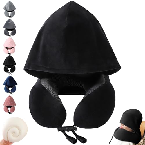 YOUYIKE Coussin de Voyage, Coussin Avion à Capuche, Coussin Voyage à Capuche Idéal pour Dormir dans l’Avion, la Voiture, Le Train, Le Bus et à la Maison (Noir)