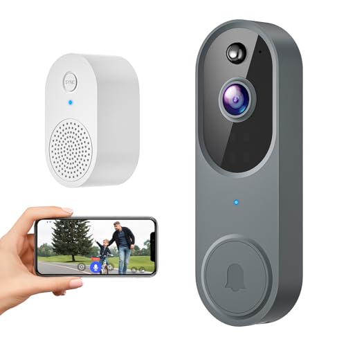 Novaquill Caméra de sonnette vidéo sans fil 1080p, surveillance intérieur/extérieur, stockage dans le cloud, carillon fourni, détection humaine IA, Wi-Fi 2,4 GHz, conversation bidirectionnelle, vision