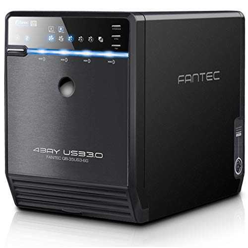 FANTEC QB-35US3-6G Boîtier pour quatre disques durs externes (montage de 4 disques durs SATA I/II/III de 3,5" (8,89 cm), port USB 3.0 et eSATA, 6G prise en charge, ventilateur de 80 mm) Noir