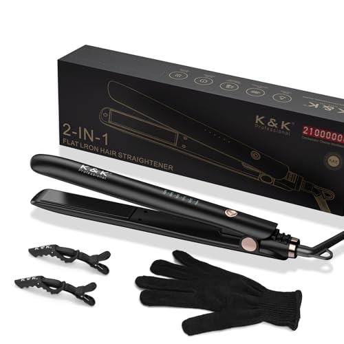 K&K Lisseur Cheveux, 2 en 1 Lisseur Boucleur Cheveux Antistatique Revêtement Céramique, Écran LED, Fer à lisser Chauffage rapide pour cheveux épais, crépus et très longs, 120-230°C