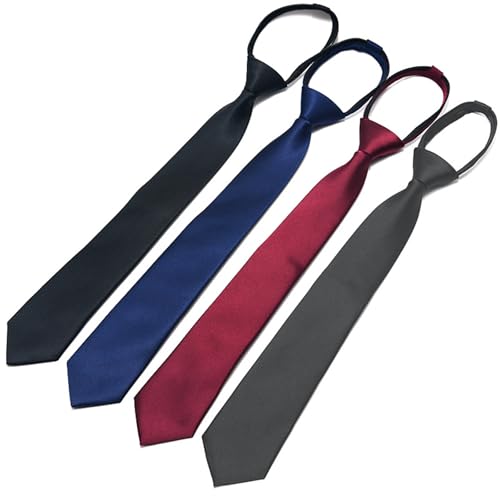 Lot de 4 Cravates Homme/Femme Réglables Cravate Cousue Main avec Fermoir 8x45mm (Noir/Bleu Marine/Gris Anthracite/Bordeaux 45cm) - Pour Mariage,Funérailles,Bureau & Soirée
