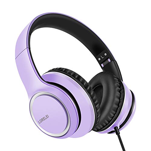 LORELEI X8 Casque filaire avec microphone avec ligne en nylon anti-nœuds de 1,45 m et prise 3,5 mm, léger, pliable et portable pour smartphone, tablette, ordinateur, MP3/4 (violet foncé)