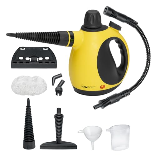 Clatronic Nettoyeur à vapeur - nettoie, dégraisse & désinfecte | Pression de vapeur 3,5 bar maxi | Steam Cleaner avec buse vapeur orientable à 360° & 5m de câble | 9 accessoires inclus| 1050W |DR 3653