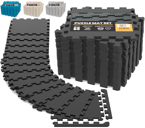 EDIESI, Sol Salle de Sport, Tatami, Tapis de Sport, pour Gym, Fitness, Musculation, Antidérapant, Puzzle, Sport Maison, EVA Caoutchouc, Dalle Garage, Piscine Isolation (Noir)
