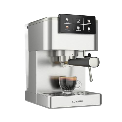 Klarstein SteelPresso Touch Machine à Café Grain – 20 Bars, 1350W, Écran Tactile, Mousseur de Lait, Réservoir 1.5L, Acier Inoxydable, Expresso & Cappuccino
