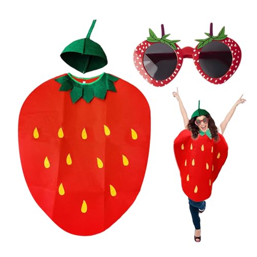 HDGSAFD 1 Ensemble De Costumes De Fraises Et 1 Paire De Lunettes, Costumes De Performance, Costumes De Déguisement Créatifs, Accessoires De Jeu De Rôle, Costumes De Fête.
