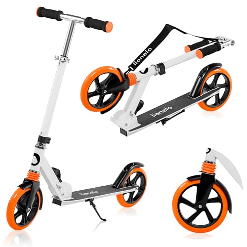 LIONELO LUCA trotinette Enfant et Adultes jusqu'à 100 kg, Construction Durable, Pliage, Rapide, Guidon Ajustable, Roues à 20 cm, Amortisseur ShockResist Frein (Blanc)