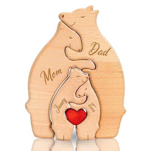 JONZIN Puzzle en Bois Personnalisé en Forme d'ours 1-7 Noms,Cadeau de Fête des Mères pour Maman Grand-Mère,Cadeau Personnalisé pour la Famille,Cadeau de Fête des Pères, Décorations de Noël (Ours)