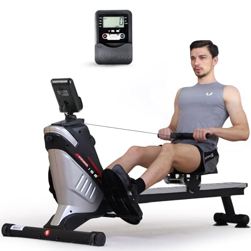 ISE Rameur Musculation, Rameur d'appartement pliable à 8 Niveaux Résistance Magnétique, Rameur Pliable Appartement Silencieux avec Glissière, Rameurs Pliable Ecran LCD, Rameur Cardio Ergonomie, Argent