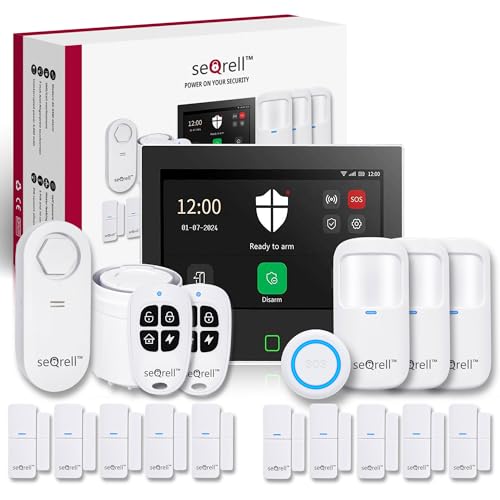 seQrell Système Alarme Maison sans fil, Kit Alarme Anti Intrusion Maison WiFi et GSM 4G avec Écran Tactile 7", Batterie 5000 mAh, Tuya Smart Life app, Alexa et Google, détecteur de fuite d'eau SQ7024B